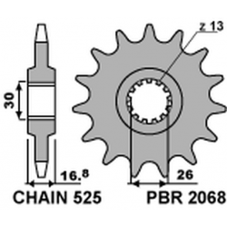 PBR ZĘBATKA PRZEDNIA 2068 16 HONDA CBR 600F '99-'14, CBR 600RR '03-'16, CBF 600 (JTF1370.16) (ŁAŃC. 525) (206816JT)