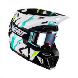 LEATT (NOWOŚĆ 2023) KASK MOTO 8.5 V23 (+ GOGLE VELOCITY 5.5 GRATIS) HELMET KIT TIGER KOLOR CZARNY/BIAŁY/NIEBIESKI/ŻÓŁTY FLUO ROZ