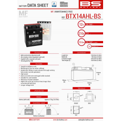 BS AKUMULATOR BTX14AHL-BS (YTX14AHL-BS) (133X90X164) 12V 12AH BEZOBSŁUGOWY - ELEKTROLIT OSOBNO (210A) 4 UE2019/1148