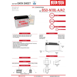 BS AKUMULATOR B50-N18L-A/A2 (Y50-N18L-A/A2) 12V 20AH 205X90X162 Z ELEKTROLITEM OSOBNO- KONWENCJONALNY 250A (2) UE2019/1148