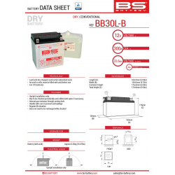 BS AKUMULATOR BB30L-B (YB30L-B) 12V 30AH 168X132X176 Z ELEKTROLITEM OSOBNO - KONWENCJONALNY (300A) HARLEY DAVIDSON, POLARIS 600/