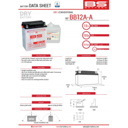 BS AKUMULATOR BB12A-A (YB12A-A) 12V 12AH 134X81X160 Z ELEKTROLITEM OSOBNO - KONWENCJONALNY (155A) (4) UE2019/1148